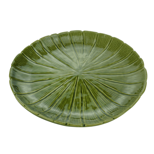 Prato Decorativo de Cerâmica Leaf Folha de Banana Verde 24,5cm