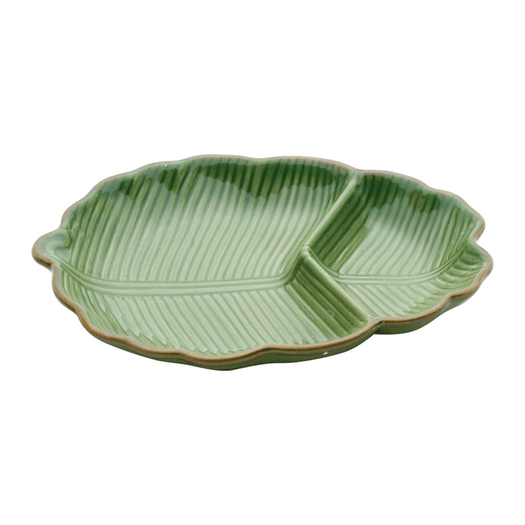 Prato Decorativo de Cerâmica Leaf Folha de Banana Verde 26,5cm