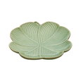 Prato Decorativo Travessa de Cerâmica Banana Leaf Folha Trevo Verde 27cm