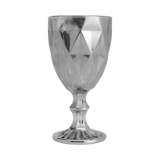 Taça Para Água De Vidro Cinza Fumê Metalizado Diamond - 325 ml