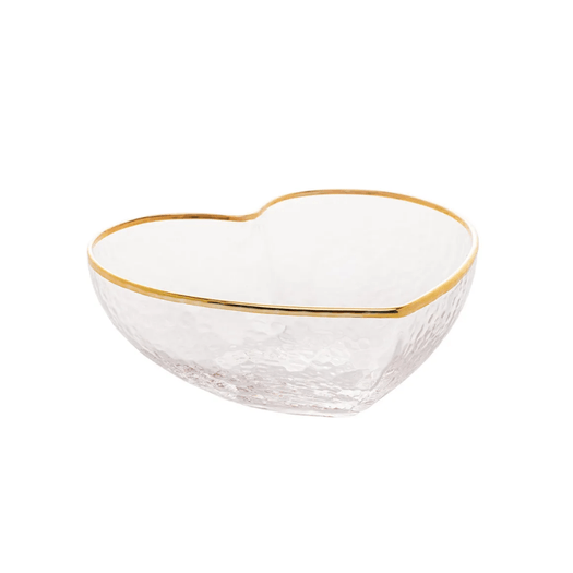 Bowl Vidro Martelado Coração Fio de Ouro - 12cm