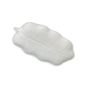 Travessa de Cerâmica Folha de Banana Leaf Branco - 20 cm