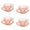 Jogo de 4 Xícaras de Chá Cristal com Pires Coração Pearl Rosa - 180ml