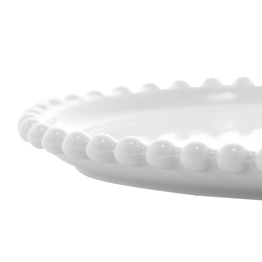 Prato de Sobremesa Coração Porcelana Beads Bolinha Branco - 20 cm