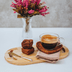 Jogo 6 Xícaras de Chá Com Prato em Madeira Teca Coração 190ml