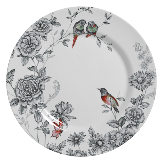 Prato Raso Volare Pássaros Beija-Flor Cerâmica 28,5cm