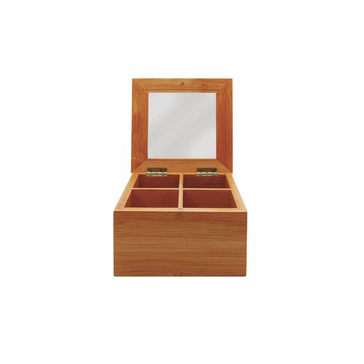 Caixa de Chá com 4 Divisórias em Bambu e Visor 16cm x 15cm x 9cm Yoi 8108010032