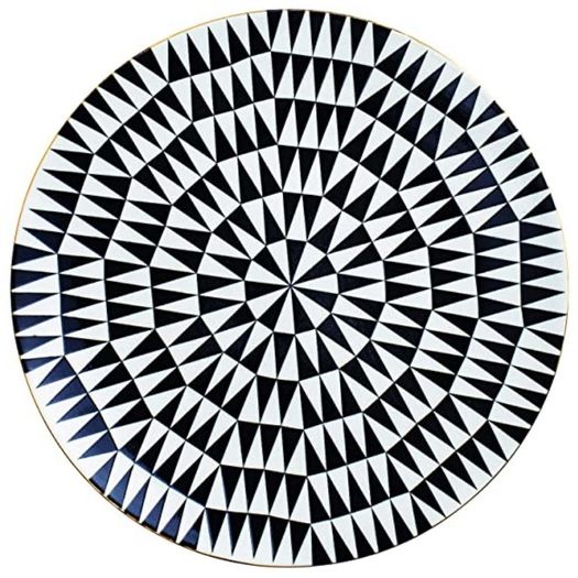 Prato Decorativo Em Ceramica Branco e Preto  26 cm