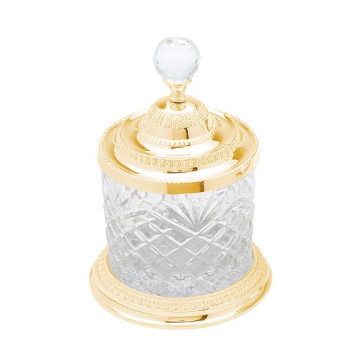 Pote Decorativo Multiuso de Vidro e Zamac Crystal Dourado 16,5cm