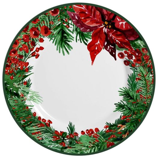 Prato Raso de Natal Estampa Verde e Vermelho - 28,5cm