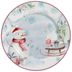 Prato Raso Snowman Boneco de Neve Natal Ceramica Borda Rosa - 28,5cm