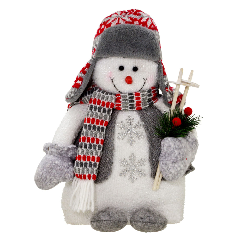 Boneco de Neve Decorativo com Gorro e Cachecol com Pés 33cm - eladecora