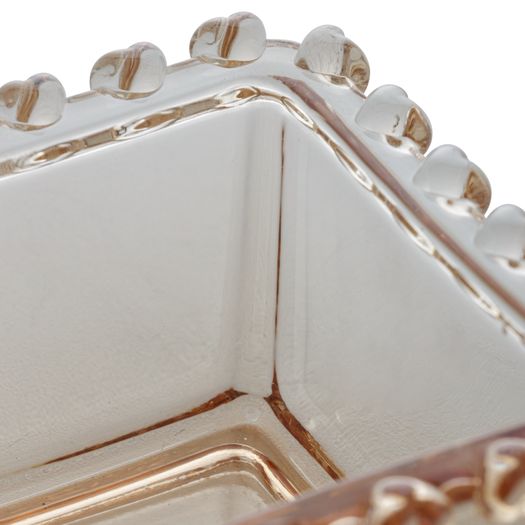 Bowl Quadrado de Cristal de Chumbo com Detalhes em Formato de Coração Âmbar Metalizado 8,5cm