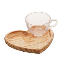 Xícara de Chá Coração com Prato Madeira Pinus 190ml
