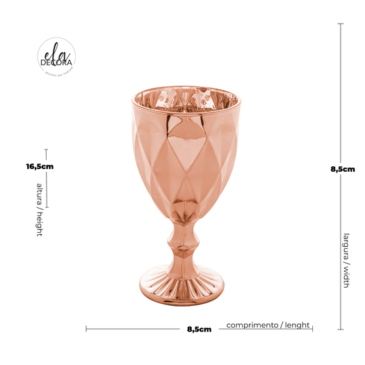 Taça Para Água de Vidro Diamond Rose Gold - 325 ml