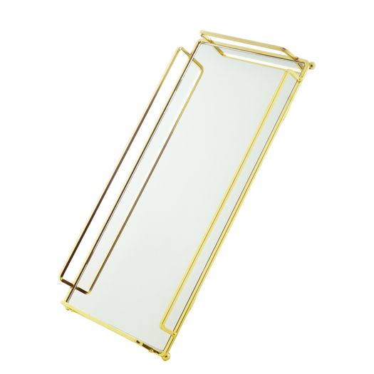 Bandeja Decorativa de Metal com Espelho Dourado 32cm