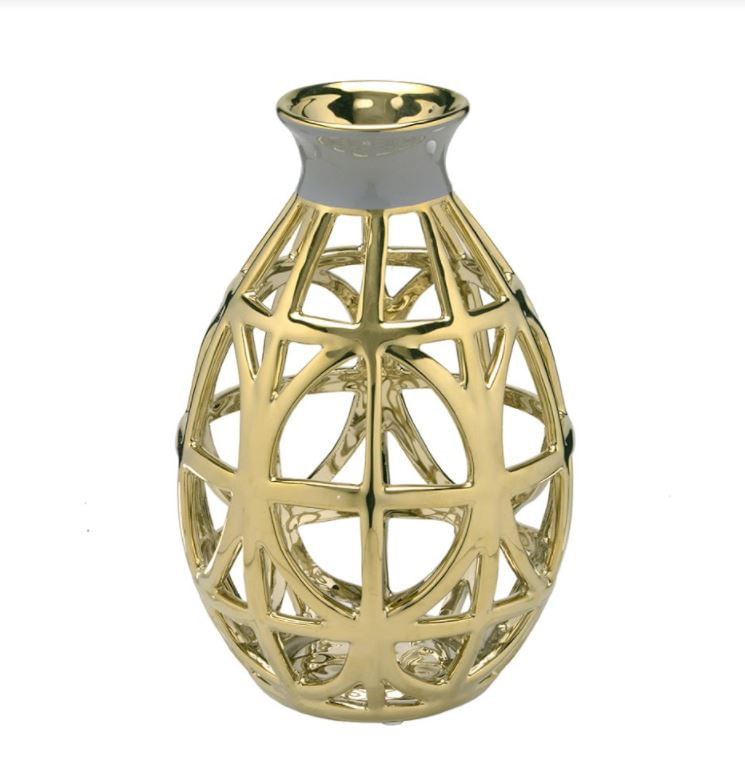 Vaso Decorativo Vazado Dourado 26cm