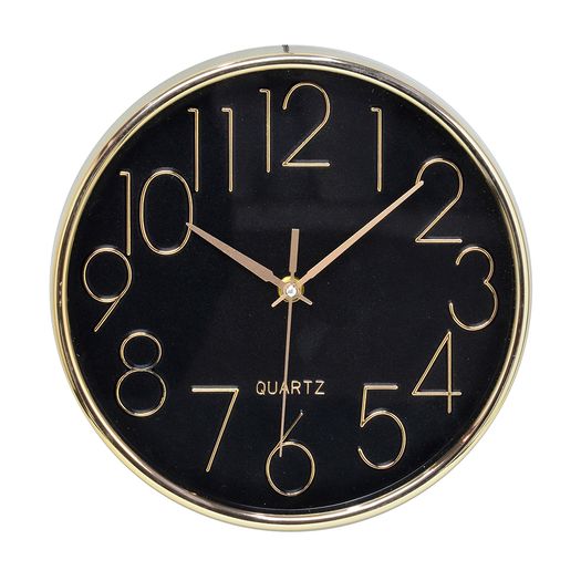 Relógio de Parede Preto e Dourado 25cm