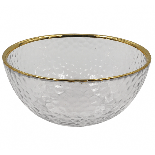Bowl de Vidro Martelado com Borda Dourada 15cm