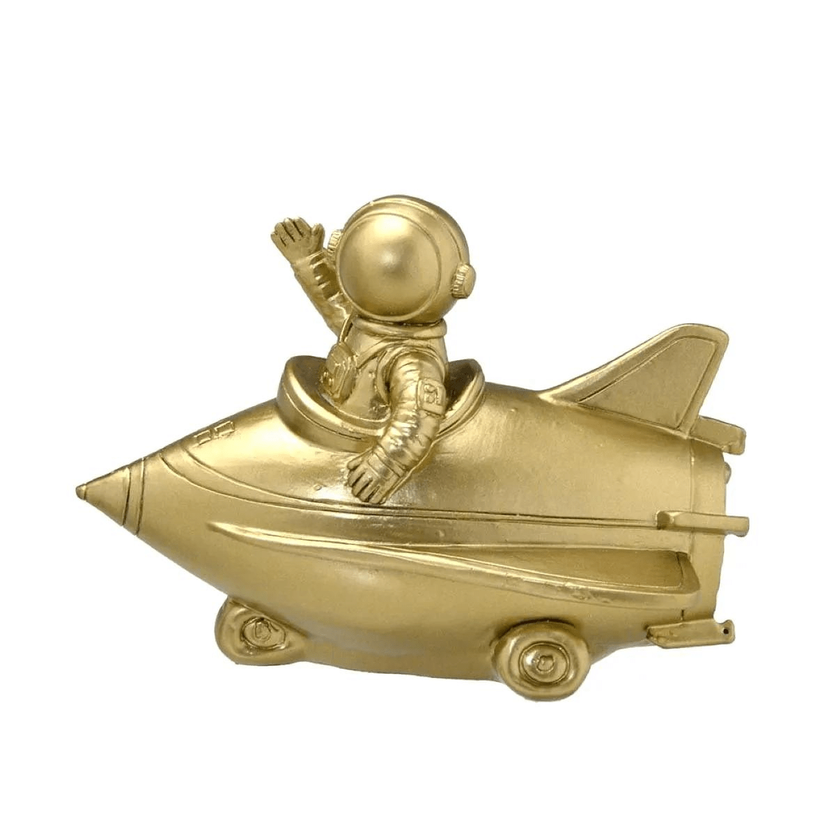 Escultura Astronauta Foguete Decorativo Dourado 14,5cm