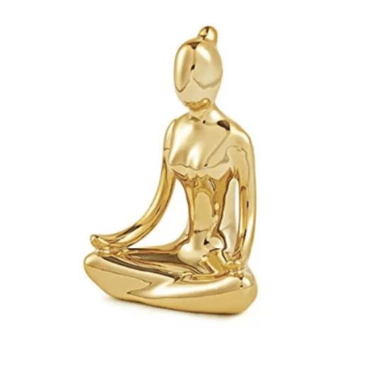 Escultura Mulher Yoga em Porcelana Dourado