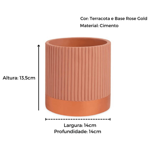 Vaso Cachepot em Cimento Terracota e Rose Gold 14cm