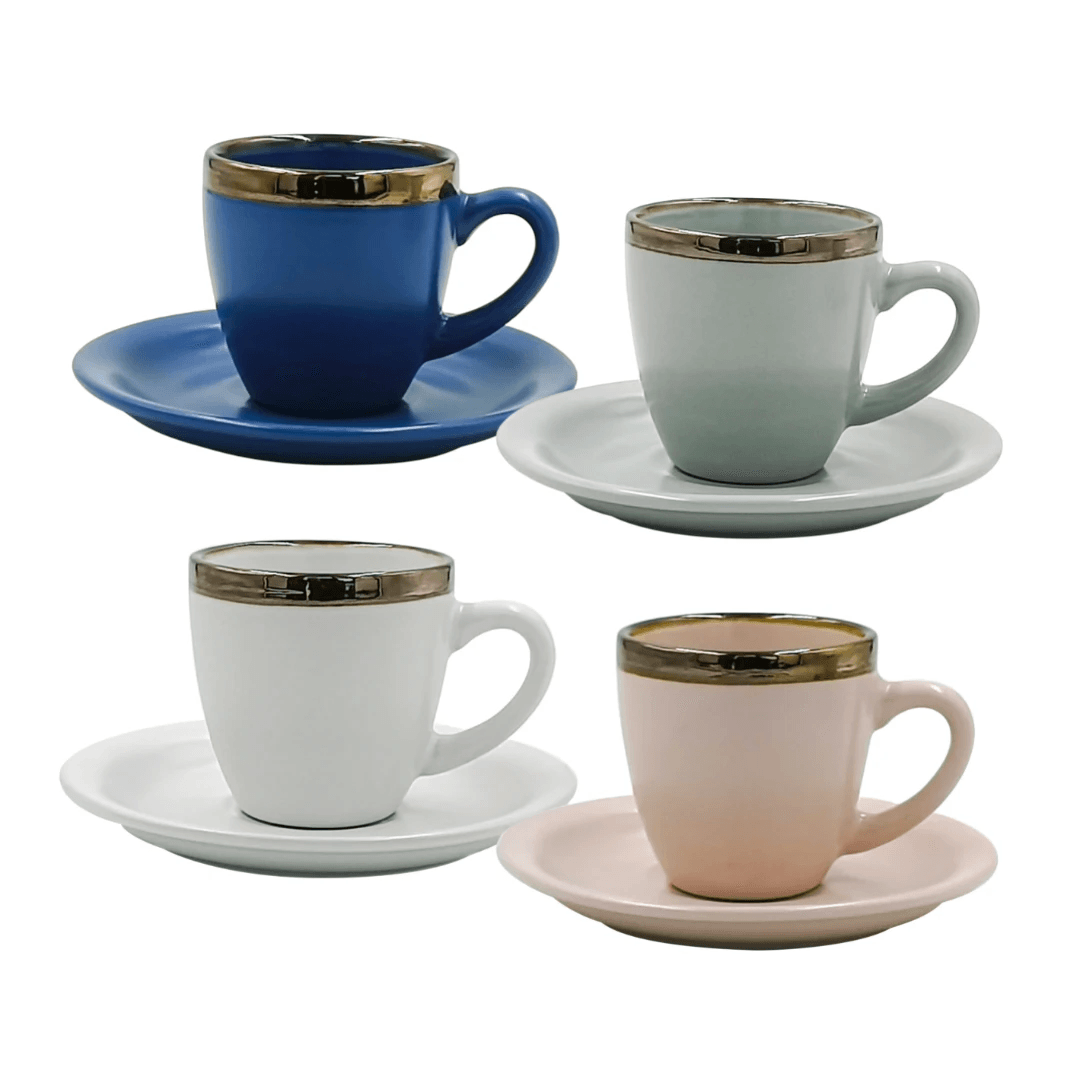 Jogo De 4 Xícara Café Chá Porcelana Com Suporte Para Xícaras