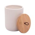 Pote Decorativo de Cerâmica com Tampa De Bambu Com Pegador De Corda Lines Branco12,5cm
