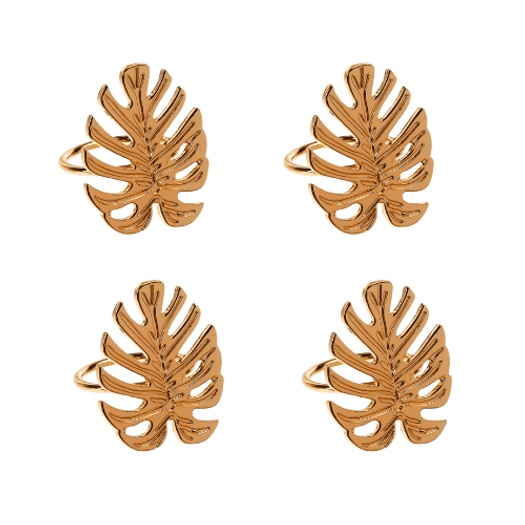 Conjunto 4 Anéis Porta Guardanapo Leaf Costela De Adão Dourado