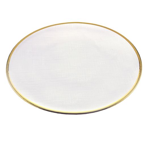 Prato de Sobremesa Cristal de Chumbo Branco com Borda Dourada Linen 21cm