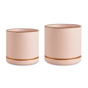 Kit Vaso Cachepot de Cerâmica Rose e Dourado 2 Peças Mart