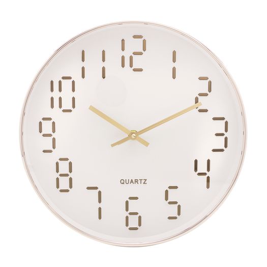 Relógio de Parede em Plástico Quartz Branco com Dourado 30,5cm