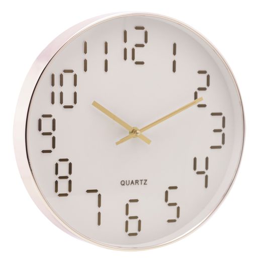 Relógio de Parede em Plástico Quartz Branco com Dourado 30,5cm