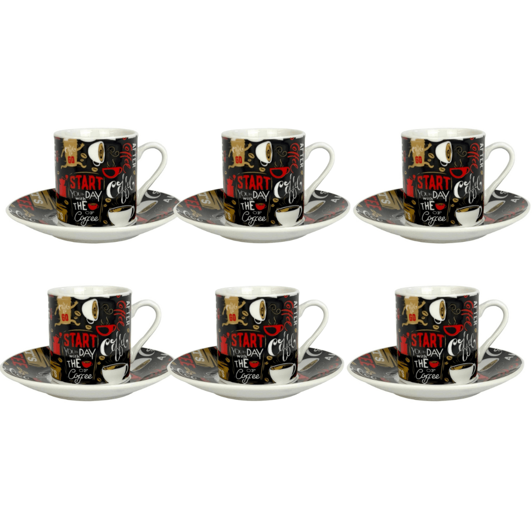 Jogo 6 Copo / Xícaras de Café 80ml De Vidro + Pires - Decore Fácil Shop