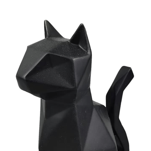 Escultura Gato de Cerâmica Geométrico Preto 17,5cm-Ela Decora