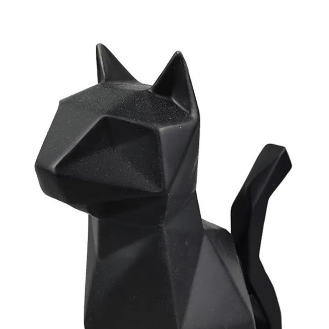 Escultura Gato de Cerâmica Geométrico Branco 17,5cm-Ela Decora