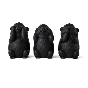 Trio da Sabedoria Kit Esquilos Porco Espinho em Cimento Preto 3 Peças