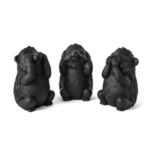 Trio da Sabedoria Kit Esquilos Porco Espinho em Cimento Preto 3 Peças
