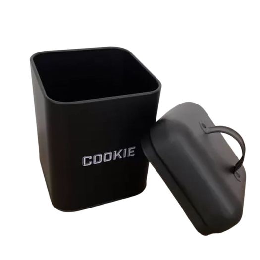 Lata Pote para Biscoito Cookie Retro Aço Carbono Preta 19cm Moderno