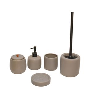 Kit para Banheiro Acessórios Cerâmicas Gris Cinza 5 Peças Design Moderno