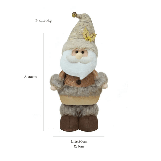 Papai Noel Decorativo Marrom e Bege 33cm