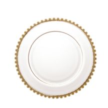 Prato Raso Cristal com Borda Bolinha Dourada Pearl - 28 cm