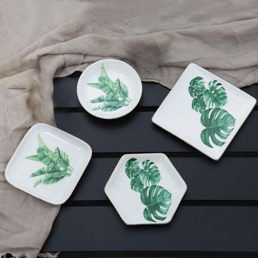 Mini Prato Decorativo Porcelana Leaf Quadrado - 11 cm