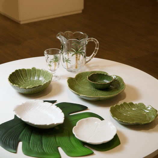 Centro de Mesa de Cerâmica Leaf Folha de Banana Verde 20cm