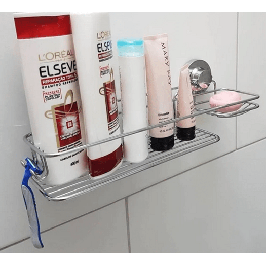 Suporte de Parede Com Ventosa Para Shampoo e Sabonete Cromado
