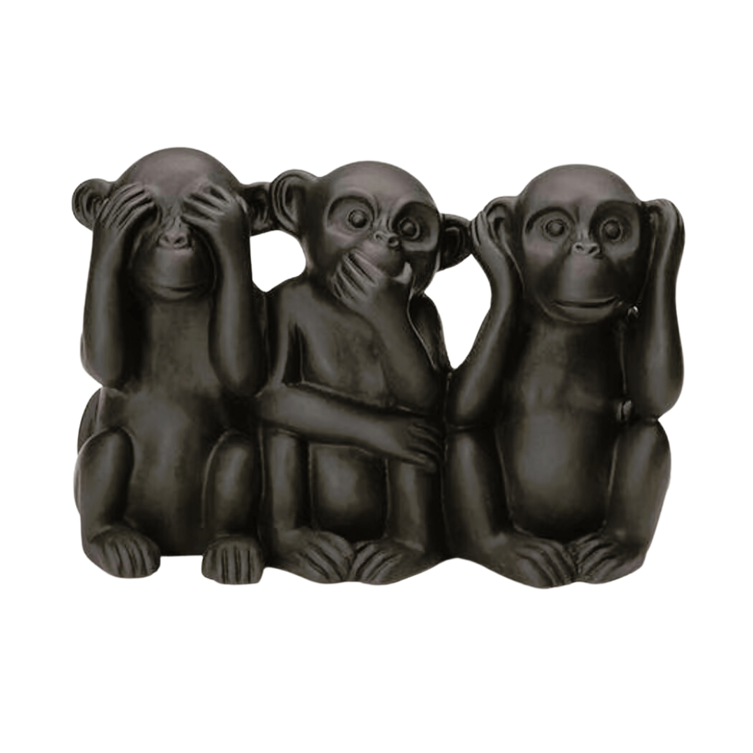 Trio da Sabedoria Macacos em Cimento Preto