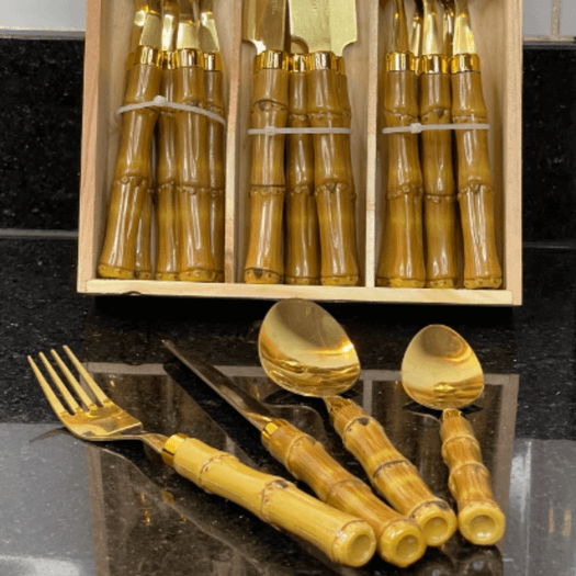 Conj. 4 Garfos Aço Inox Dourado c/ Cabo Cerâmica Branco - Bon Gourmet