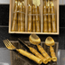 Faqueiro de Aço Inox com Cabo Plástico Bambu Dourado 24 Peças