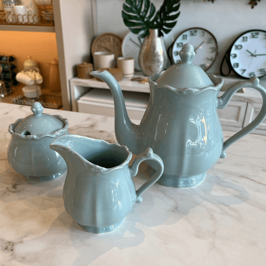 Conjunto para Chá Fancy em Porcelana Verde 3 Peças