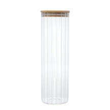 Pote de Vidro Canelado com Tampa de Bambu 1,3 Litros